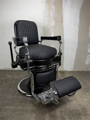 Custom Vintage Koken Barber Chair - Black on Chrome w/ Alsace Diamond Stitching
