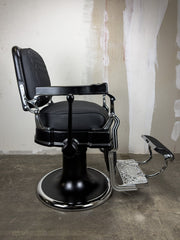 Custom Vintage Koken Barber Chair - Black on Chrome w/ Alsace Diamond Stitching