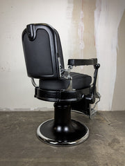 Custom Vintage Koken Barber Chair - Black on Chrome w/ Alsace Diamond Stitching