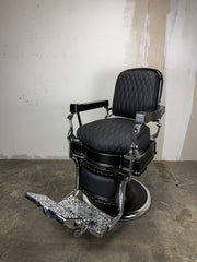 Custom Vintage Koken Barber Chair - Black on Chrome w/ Alsace Diamond Stitching