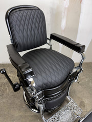 Custom Vintage Koken Barber Chair - Black on Chrome w/ Alsace Diamond Stitching