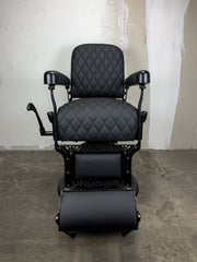 Custom Vintage Koken Barber Chair - Black on Black w/ Double Diamond Stitching
