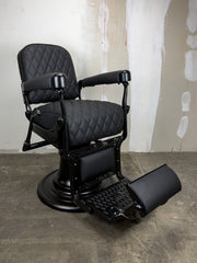 Custom Vintage Koken Barber Chair - Black on Black w/ Double Diamond Stitching
