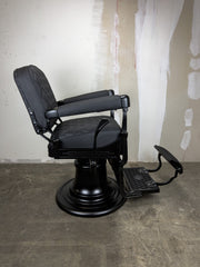Custom Vintage Koken Barber Chair - Black on Black w/ Double Diamond Stitching