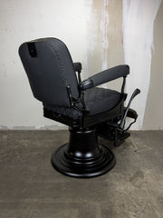 Custom Vintage Koken Barber Chair - Black on Black w/ Double Diamond Stitching