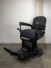 Custom Vintage Koken Barber Chair - Black on Black w/ Double Diamond Stitching