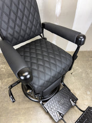 Custom Vintage Koken Barber Chair - Black on Black w/ Double Diamond Stitching