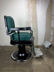 Custom Vintage Koken Barber Chair - Black on Chrome w/ Gren Alsace Diamond Stitching