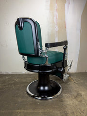 Custom Vintage Koken Barber Chair - Black on Chrome w/ Gren Alsace Diamond Stitching