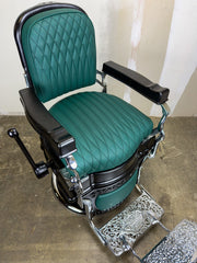 Custom Vintage Koken Barber Chair - Black on Chrome w/ Gren Alsace Diamond Stitching