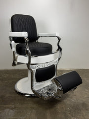 Custom Vintage Round Seat Koken Barber Chair - White on Chrome