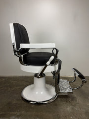 Custom Vintage Round Seat Koken Barber Chair - White on Chrome