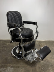 Custom Vintage Round Seat Koken Barber Chair - Black on Chrome