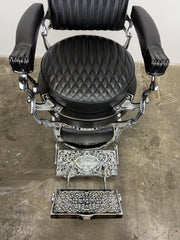 Custom Vintage Round Seat Koken Barber Chair - Black on Chrome