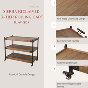 Sierra Reclaimed 3-Tier Rolling Cart (Large)