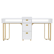Modern Double Manicure Table for Storage, Acetone Resistant Nail Desk with Built-In Power Outlet 2451