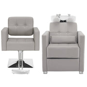 BarberPub Salon Chair 9468 & Backwash Shampoo Chair 9309 Set – Brown Hydraulic Barber Styling Chair with Ceramic Hair Wash Bowl