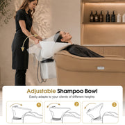 BarberPub Electric Shampoo Bowl and Chair Set for Salon, Adjustable Porcelain Hair Wash Bowl, 4.8’’ Extended Footrest, UPC Certificated Vacuum Breaker, 9627