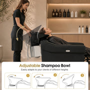 BarberPub Electric Shampoo Bowl and Chair Set for Salon, Adjustable Porcelain Hair Wash Bowl, 4.8’’ Extended Footrest, UPC Certificated Vacuum Breaker, 9627