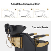 BarberPub Backwash Shampoo Station Chair, Ceramic Salon Shampoo Bowl 8615