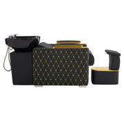 BarberPub Backwash Shampoo Chair,Ceramic Hair Bowl Station with Ottoman 8613