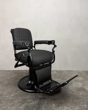 Vintage Koken Barber Chair - Matte Black with Alsace Stitching