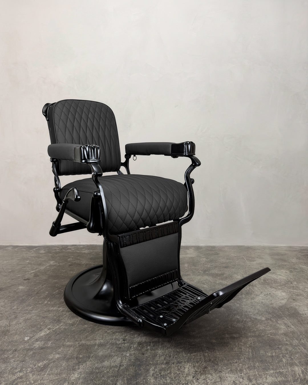 Vintage Koken Barber Chair - Matte Black with Alsace Stitching