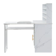 BarberPub L-shaped Nail Desk, Versatile Manicure Table with Metal Support 2833