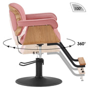 BarberPub Wooden Swivel Salon Chair for Hair Stylist, Hair Styling Chair 62
