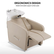 BarberPub Backwash Shampoo Station Chair, Salon Ceramic Hair Wash Bowl 9370