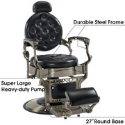 BarberPub Vintage Barber Chair, Heavy Duty Metal Retro Reclining Salon Chair 8914