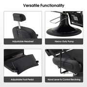 BarberPub All Purpose Barber Chair With Headrest, Reclining Swivel Salon Chair 9453