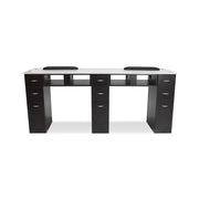 DOUBLE WHITE GRANITE TOP MANICURE TABLE Dark Brown J&A USA