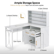 BarberPub L-shaped Nail Desk, Versatile Manicure Table with Metal Support 2833
