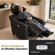 BarberPub Electric Shampoo Bowl and Chair Set for Salon, Adjustable Porcelain Hair Wash Bowl, 4.8’’ Extended Footrest, UPC Certificated Vacuum Breaker, 9627