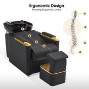 BarberPub Backwash Shampoo Chair,Ceramic Hair Bowl Station with Ottoman 8613