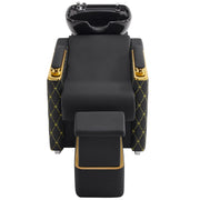 BarberPub Backwash Shampoo Chair,Ceramic Hair Bowl Station with Ottoman 8613