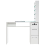 Glass Top Manicure Table With Open Shelves, Nail Tech Desk with Storage Drawers 2673