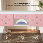 Glass-Top Nail Desk with Storage Drawer & Leather Padding, Beauty Manicure Station 2675