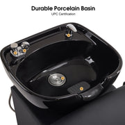 BarberPub Backwash Shampoo Chair,Ceramic Hair Bowl Station with Ottoman 8613
