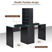 BarberPub Double Manicure Table for Storage, Functional Nail Desk with Glass 2666