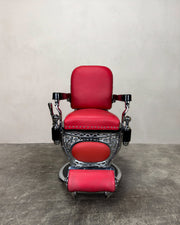Vintage Theo A Kochs Barber Chair - Chrome on Red
