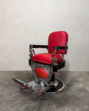 Vintage Theo A Kochs Barber Chair - Chrome on Red