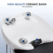 BarberPub Backwash Shampoo Station Chair, Salon Ceramic Hair Wash Bowl 9370