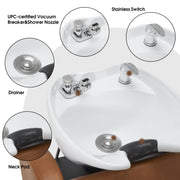 BarberPub Shampoo Bowl and Chair Set, Adjustable Ceramic Bowl and Chair for Salon 9312