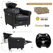 BarberPub Electric Shampoo Bowl and Chair Set for Salon, Adjustable Porcelain Hair Wash Bowl, 4.8’’ Extended Footrest, UPC Certificated Vacuum Breaker, 9627