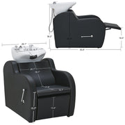 BarberPub Shampoo Bowl and Chair Set, Adjustable Ceramic Bowl and Chair for Salon 9312